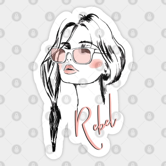 Eyelashes Eyeglasses Rebel Lips & Lipstick T-Shirt Print Sticker by creative